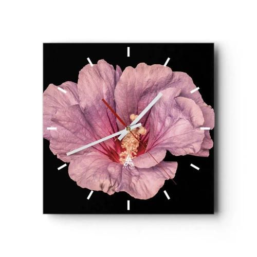 Orologio da parete - Orologio in Vetro - Fiore rosa su sfondo nero - 30x30cm - Dritto al cuore - Decorazione murale moderna per soggiorno e camera da letto ARTTOR
