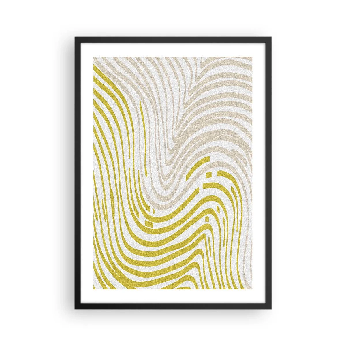 Poster in cornice nera - Una composizione astratta di linee ondulate nelle tonalità del beige e del giallo. - 50x70cm - Composizione con lieve deflessione - Decorazione murale moderna per soggiorno e camera da letto ARTTOR
