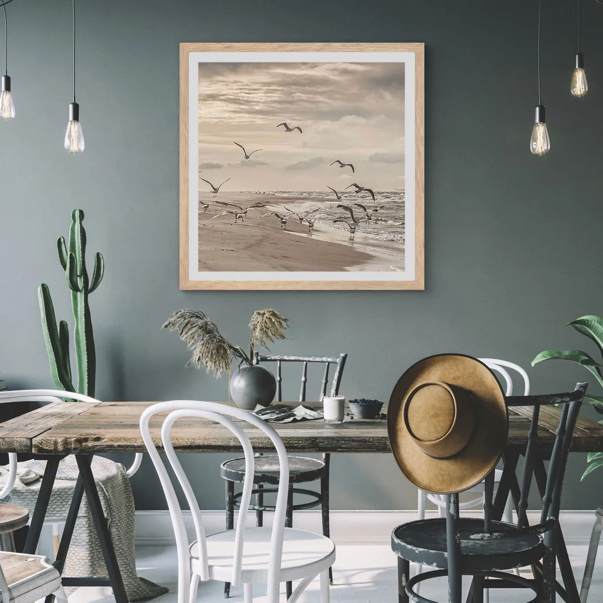 Poster in cornice rovere chiaro - Brusio del mare, canto degli uccelli - 30x30 cm