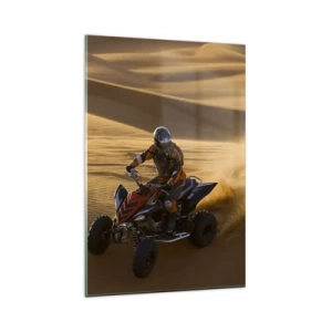 Quadro su vetro - Un motociclista su un quad sfreccia tra le dune di sabbia del deserto - 80x120cm - Sulle onde della sabbia - Decorazione murale moderna per soggiorno e camera da letto ARTTOR