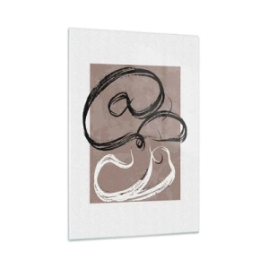 Quadro su vetro - Astrazione in bianco e nero su sfondo beige - 70x100cm - Composizione: alla ricerca della pienezza - Decorazione murale moderna per soggiorno e camera da letto ARTTOR