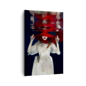 Quadro su tela - Stampe su Tela - Una donna con un cappello rosso immersa nell'acqua - 80x120cm - Donnagatto - Decorazione murale moderna per soggiorno e camera da letto ARTTOR