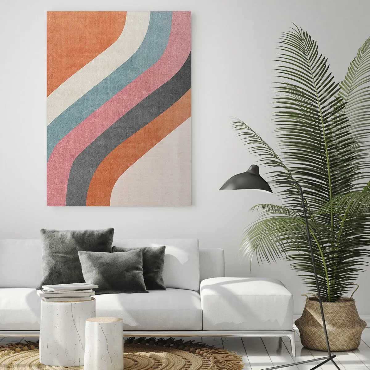 Quadro su vetro - Strisce retrò colorate - 80x120cm - Composizione diagonale: movimento - Decorazione murale moderna per soggiorno e camera da letto ARTTOR