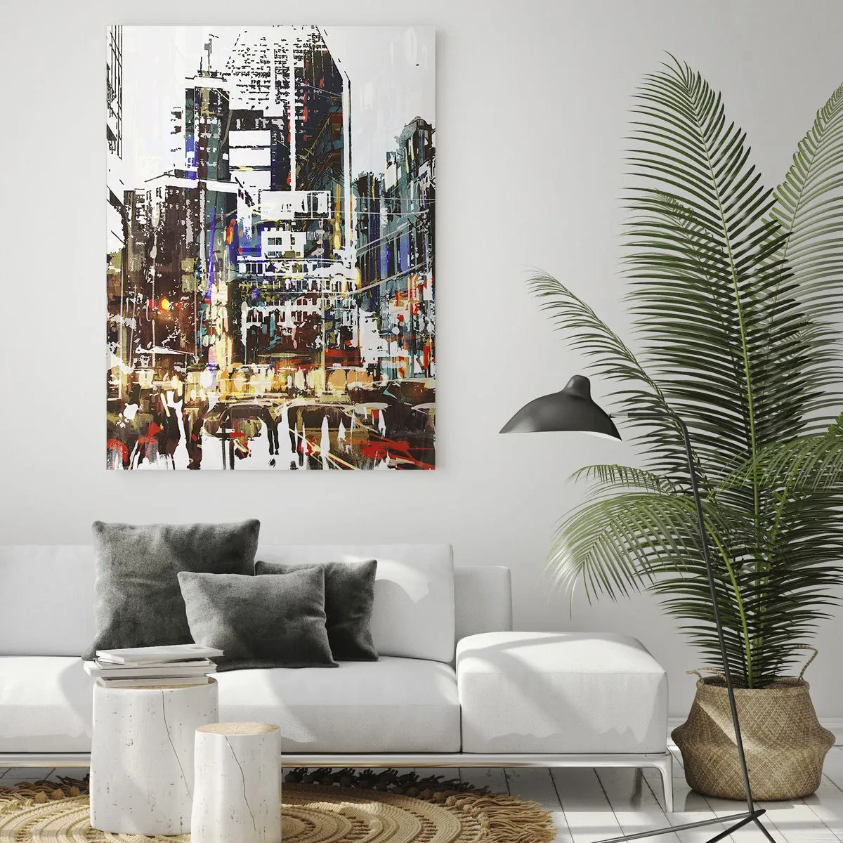 Quadro su vetro - Un paesaggio urbano moderno in stile artistico - 70x100cm - Città lampeggiante - Decorazione murale moderna per soggiorno e camera da letto ARTTOR