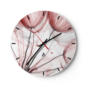 Orologio da parete - Orologio in Vetro - Delicati denti di leone nelle tonalità del rosso e del bianco - 30x30cm - Prima del decollo - Decorazione murale moderna per soggiorno, cucina e camera da letto ARTTOR