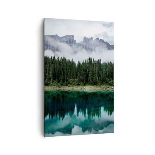 Quadro su tela - Stampe su Tela - Un paesaggio montano con una foresta e un lago che riflette il cielo - 80x120cm - Silenzio, non svegliamo l'acqua che dorme... - Decorazione murale moderna per soggiorno e camera da letto ARTTOR