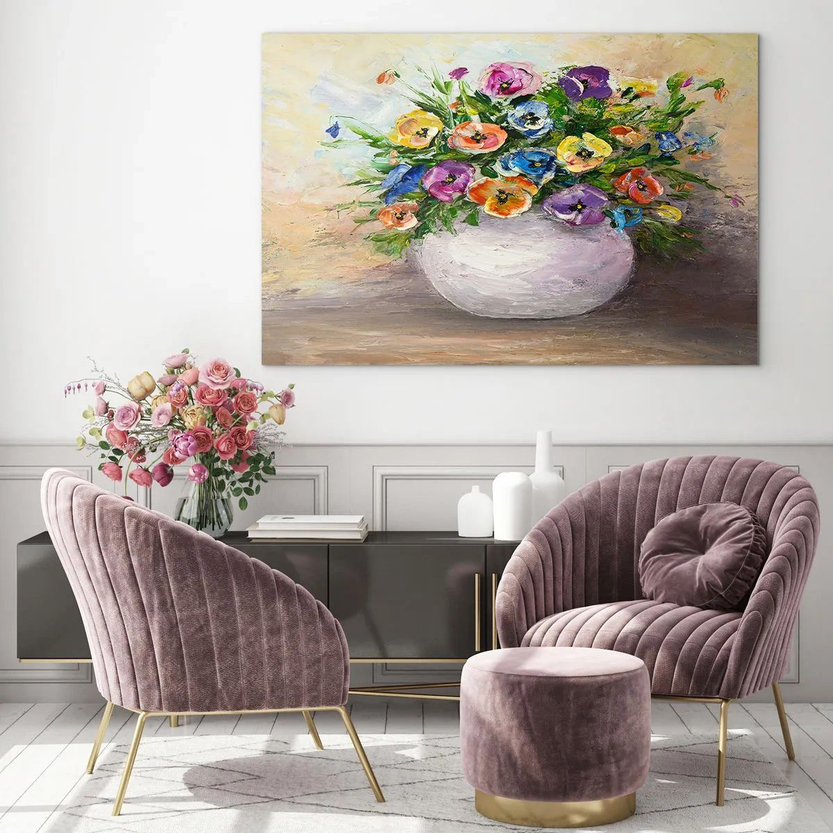 Quadro su vetro - Natura morta con vaso bianco - 70x50 cm