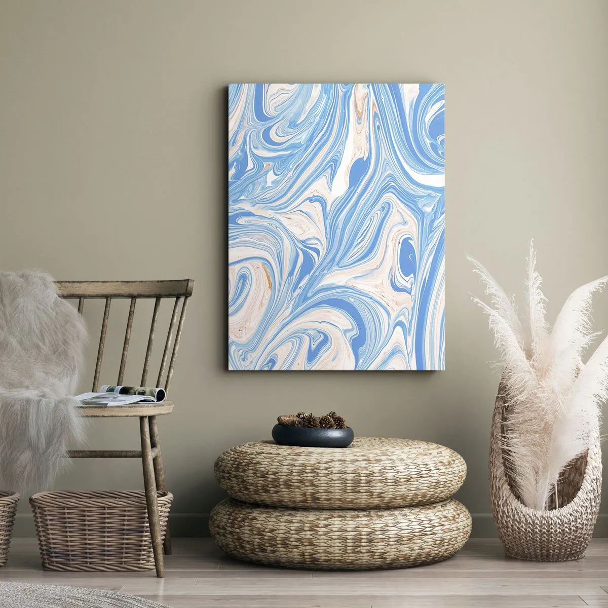 Quadro su tela - Stampe su Tela - Vortici astratti in stile marmo blu e bianco - 50x70cm - Acquitrino in turchese - Decorazione murale moderna per soggiorno e camera da letto ARTTOR
