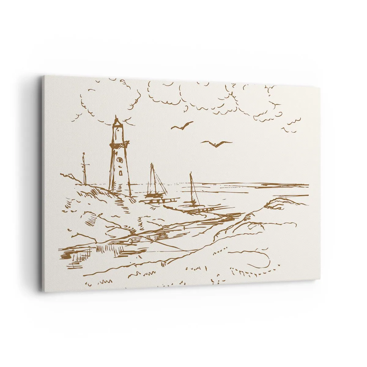 Quadro su tela - Stampe su Tela - Schizzo di un faro che domina il mare - 120x80cm - Schizzo dei ricordi d'estate - Decorazione murale moderna per soggiorno e camera da letto ARTTOR