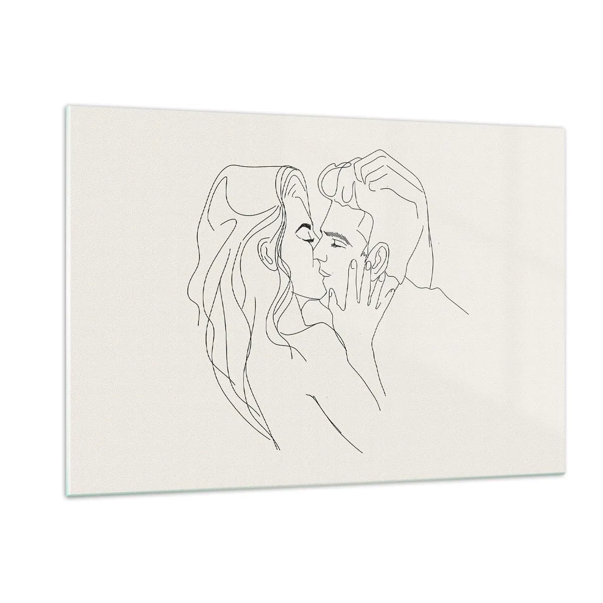 Quadro su vetro - Un bacio sensuale di una coppia nella linea di contorno - 120x80cm - Intrecciati dal sentimento - Decorazione murale moderna per soggiorno e camera da letto ARTTOR