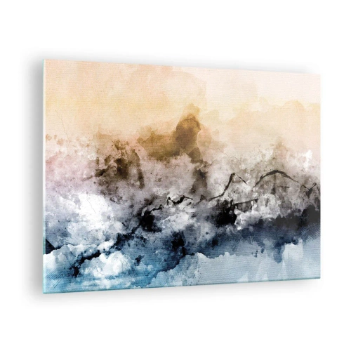 Quadro su vetro - Paesaggio astratto in tonalità pastello con nebbia - 70x50cm - Immersi in una nuvola di nebbia - Decorazione murale moderna per soggiorno e camera da letto ARTTOR