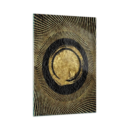 Quadro su vetro - Composizione geometrica in nero e oro con raggi - 70x100cm - Composizione glamour - Decorazione murale moderna per soggiorno e camera da letto ARTTOR