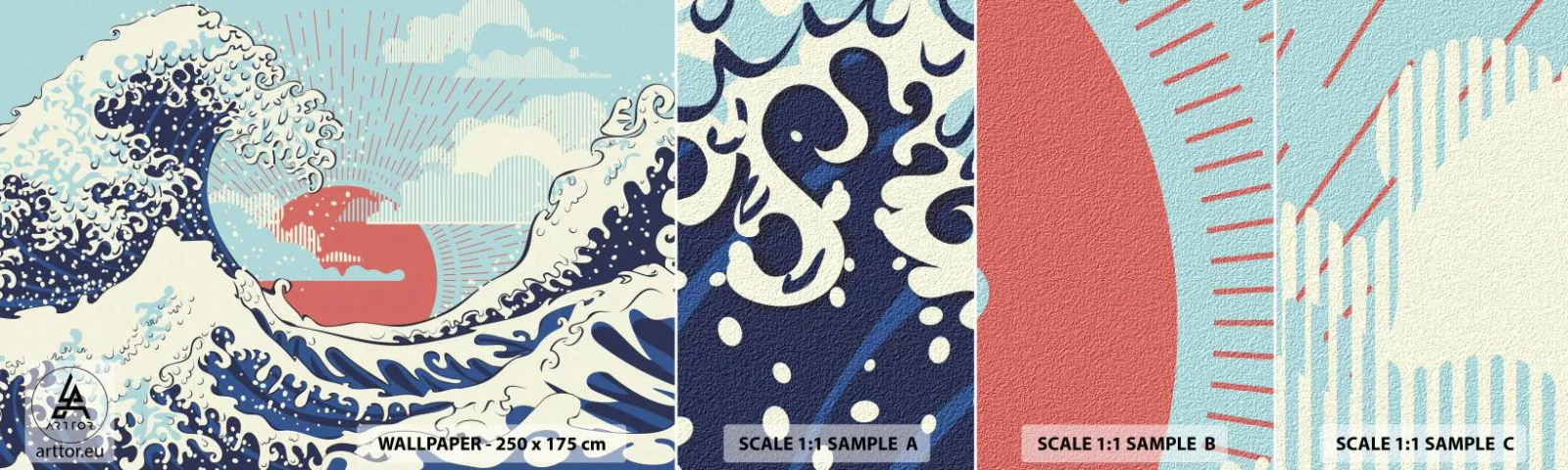 Campione di Fotomurale Adesivo Deluxe Sticker - Di ispirazione giapponese - Astrazione, Onda Marina, Mare - 100x30 cm