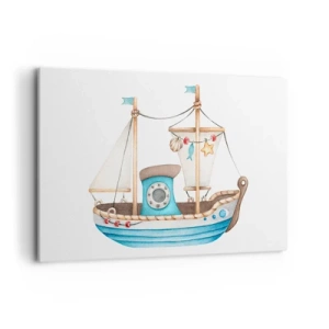 Quadro su tela - Stampe su Tela - Illustrazione di una nave in colori pastello su sfondo bianco - 120x80cm - Benvenuta avventura! - Decorazione murale moderna per soggiorno e camera da letto ARTTOR