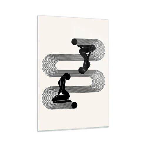 Quadro su vetro - Sagome nere con linee geometriche su sfondo chiaro - 80x120cm - Simmetria sensuale - Decorazione murale moderna per soggiorno e camera da letto ARTTOR