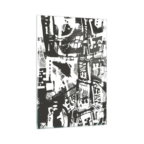 Quadro su vetro - Motivo retrò monocromatico astratto - 80x120cm - Ordine o caos? - Decorazione murale moderna per soggiorno e camera da letto ARTTOR