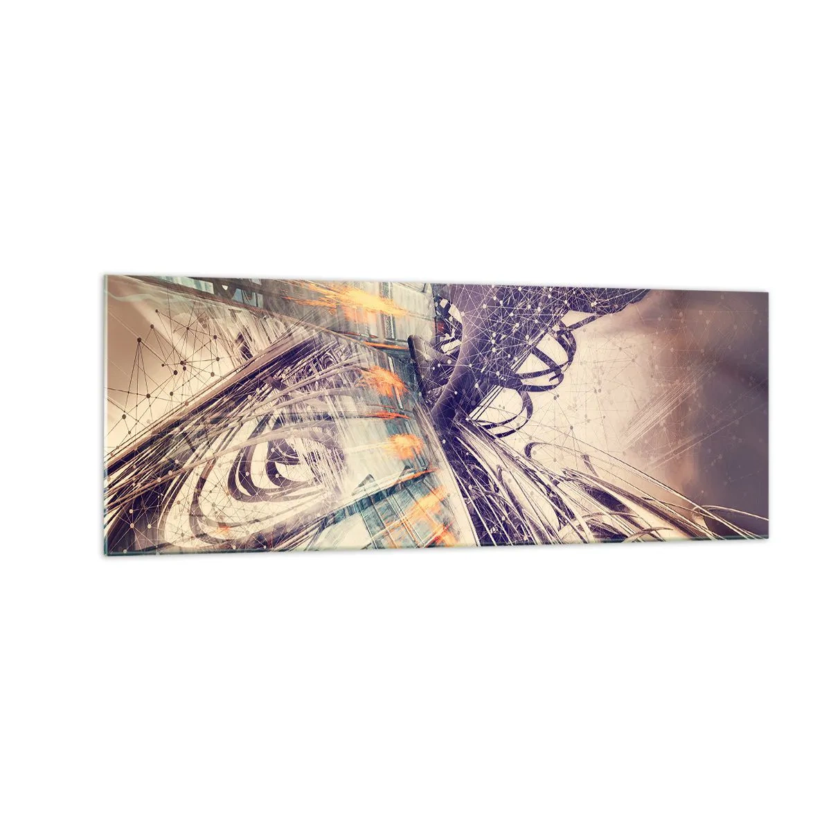 Quadro su vetro - Astrazione dinamica nei toni del beige e del viola - 140x50cm - A gran velocità - Decorazione murale moderna per soggiorno e camera da letto ARTTOR