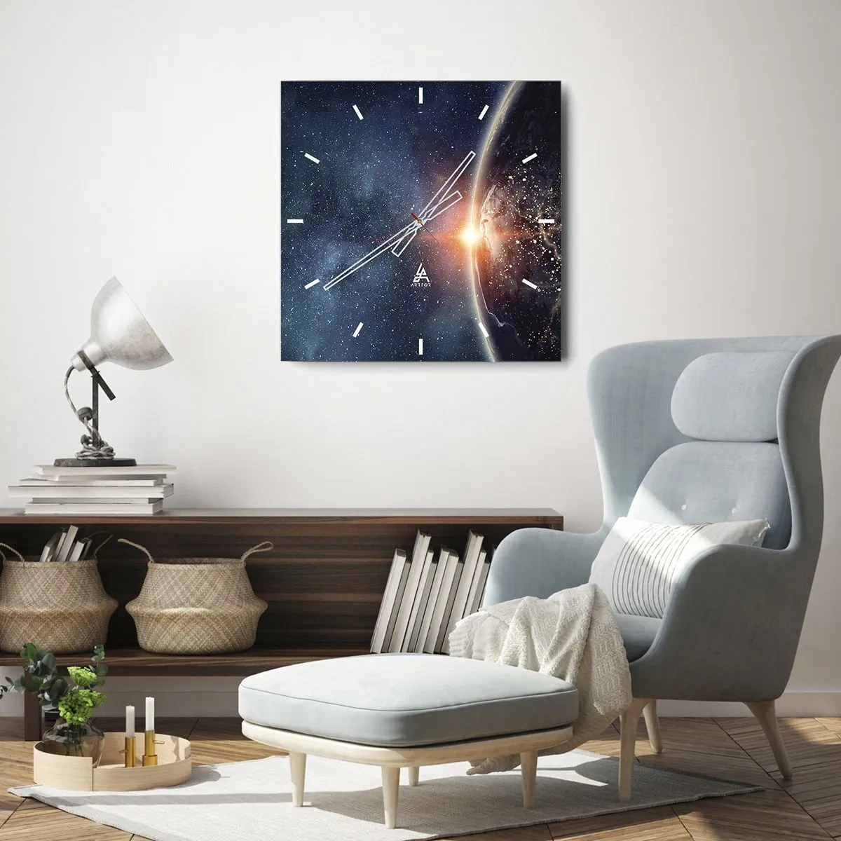 Orologio da parete - Orologio in Vetro - La Terra vista dallo spazio con il sole che sorge - 30x30cm - In una nuova prospettiva - Decorazione murale moderna per soggiorno e camera da letto ARTTOR