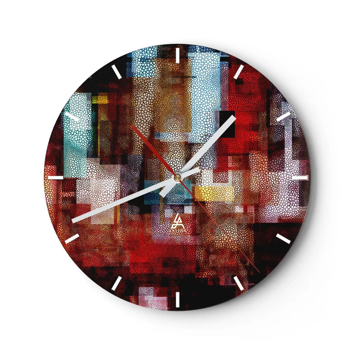 Orologio da parete - Orologio in Vetro - Composizioni astratte nei toni del rosso e dell'oro con motivo geometrico - 30x30cm - Confusione aggrovigliata - Decorazione murale moderna per soggiorno, cucina e camera da letto ARTTOR