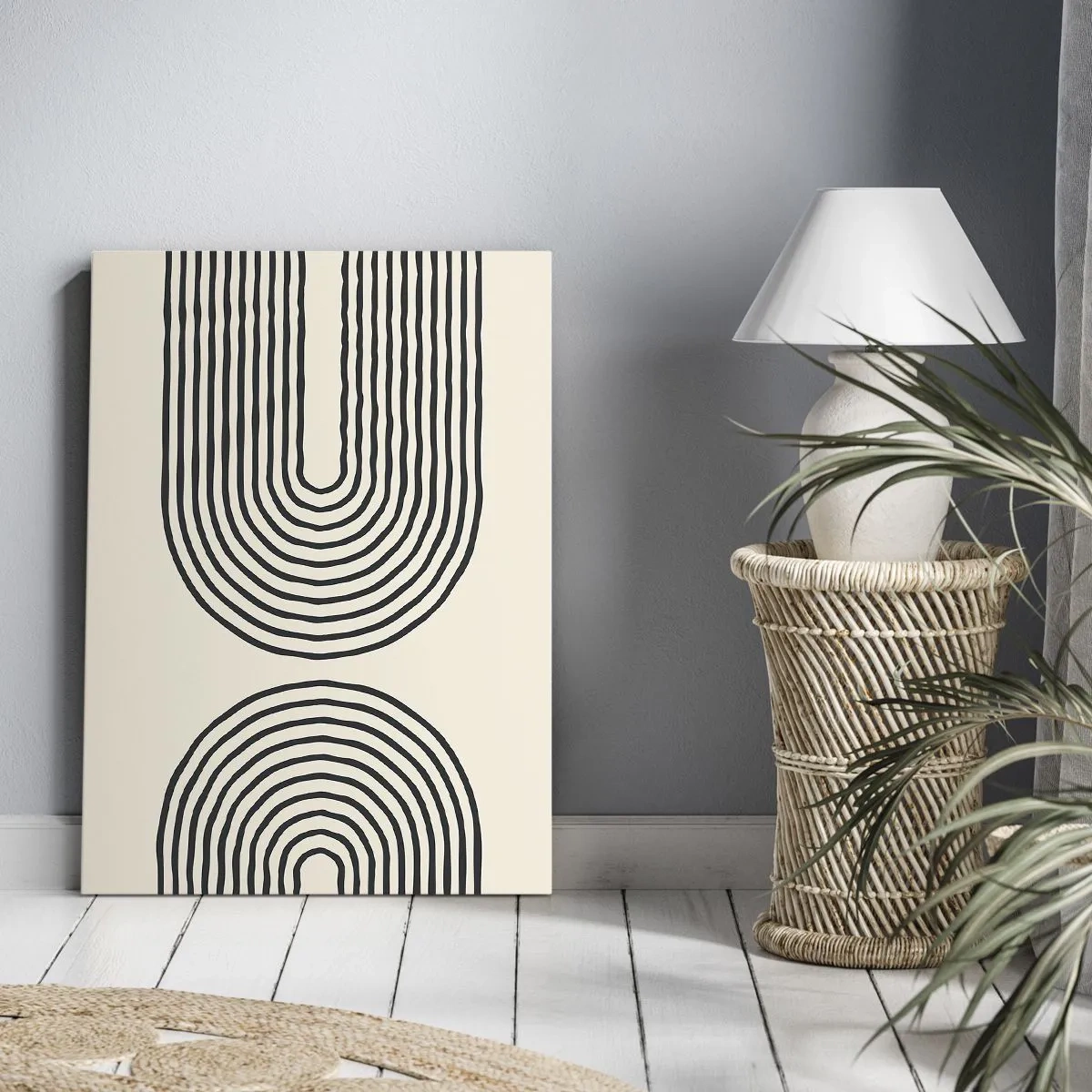 Quadro su tela - Stampe su Tela - Motivo geometrico astratto con linee simmetriche su sfondo chiaro - 50x70cm - Tra un attimo... - Decorazione murale moderna per soggiorno e camera da letto ARTTOR