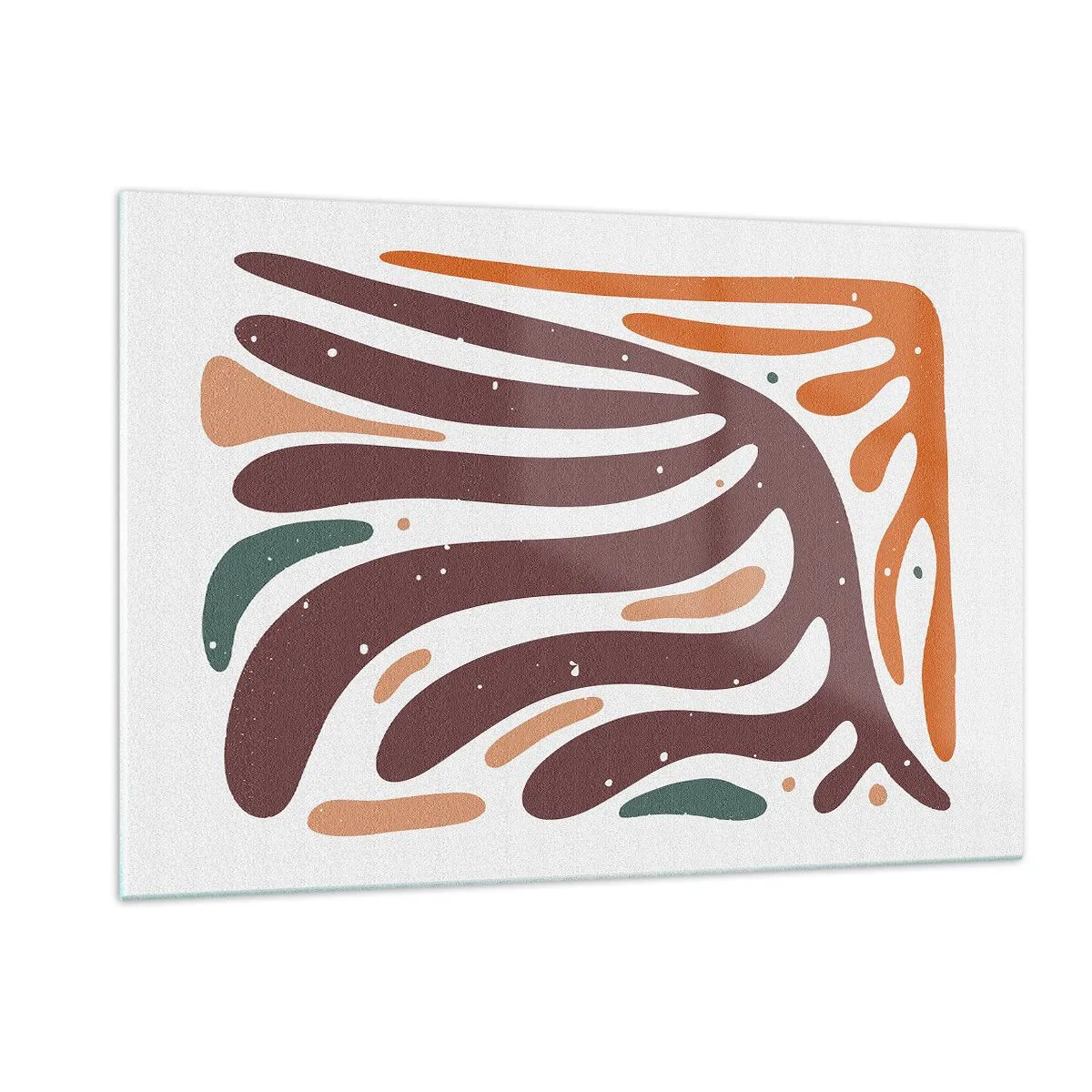 Quadro su vetro - Forme astratte nei toni del marrone e dell'arancione che si irradiano su uno sfondo bianco - 120x80cm - Composizione organica raggiante - Decorazione murale moderna per soggiorno e camera da letto ARTTOR