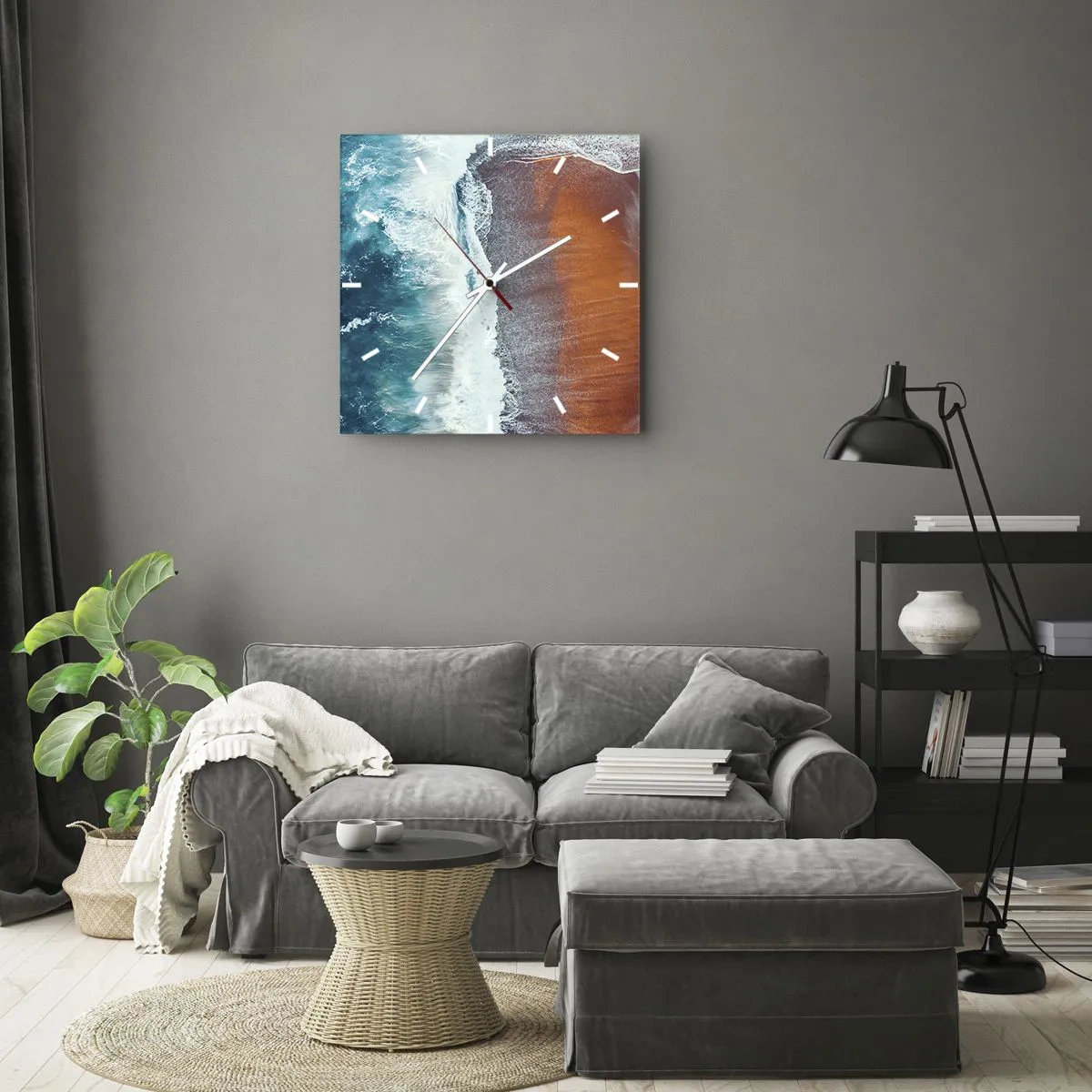 Orologio da parete - Orologio in Vetro - Una vista delle onde dell'oceano che si infrangono sulla spiaggia dorata - 30x30cm - Il tocco dell'oceano - Decorazione murale moderna per soggiorno e camera da letto ARTTOR