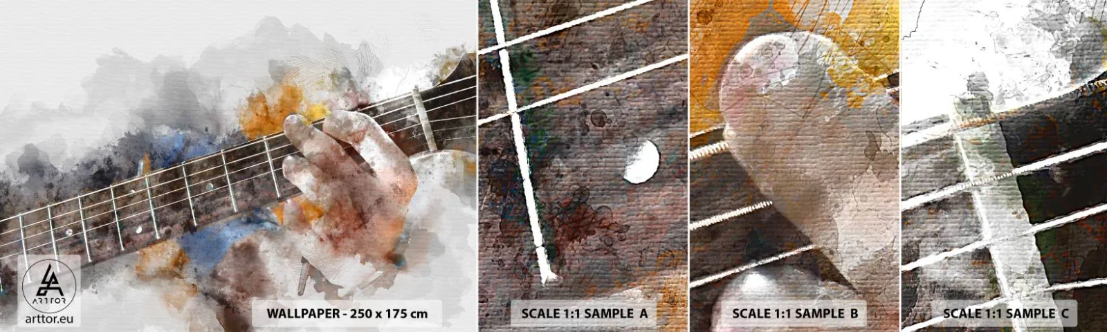 Campione Di Fotomurale Standard Eco - Poesia tra le corde - Musica, Chitarra, Grafica - 100x30 cm