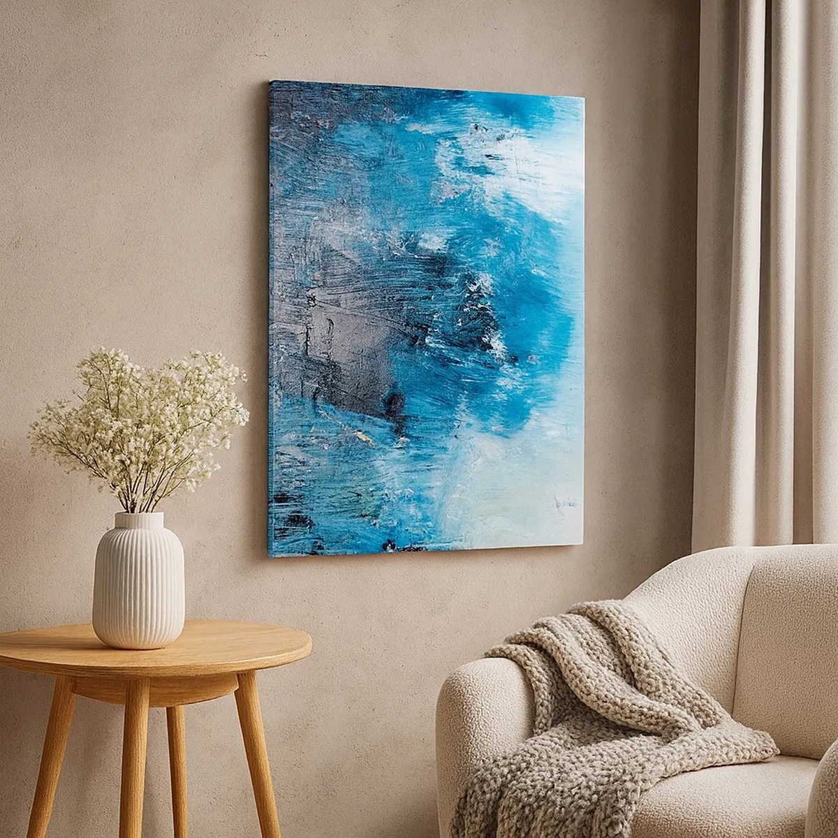 Quadro su tela - Stampe su Tela - Pennellate astratte in tonalità di blu - 50x70cm - Rapsodia blu - Decorazione murale moderna per soggiorno e camera da letto ARTTOR