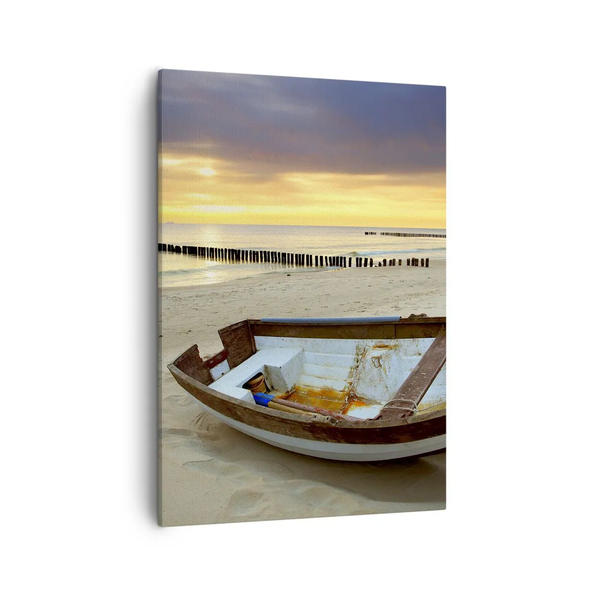 Quadro su tela - Stampe su Tela - Una barca su una spiaggia sabbiosa al tramonto - 50x70cm - Non vi sono spiagge più belle - Decorazione murale moderna per soggiorno e camera da letto ARTTOR