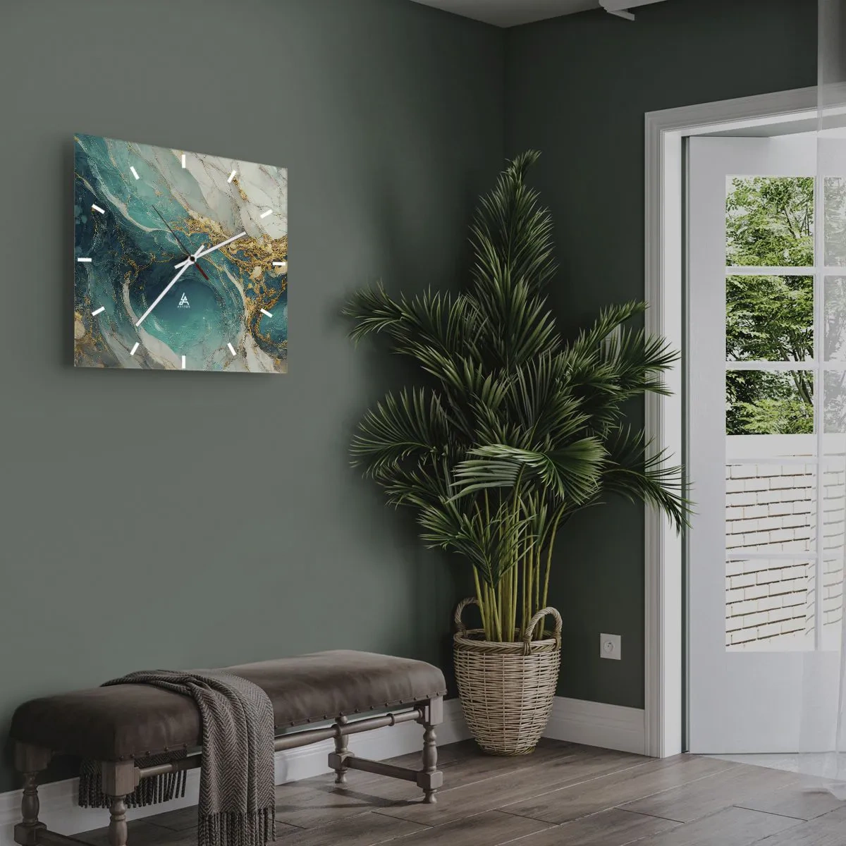 Orologio da parete - Orologio in Vetro - Composizione con vene d'oro - 30x30 cm