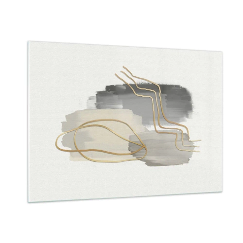 Quadro su vetro - Astrazione con macchie grigie e linee dorate su uno sfondo chiaro - 100x70cm - Durata e movimento - Decorazione murale moderna per soggiorno e camera da letto ARTTOR