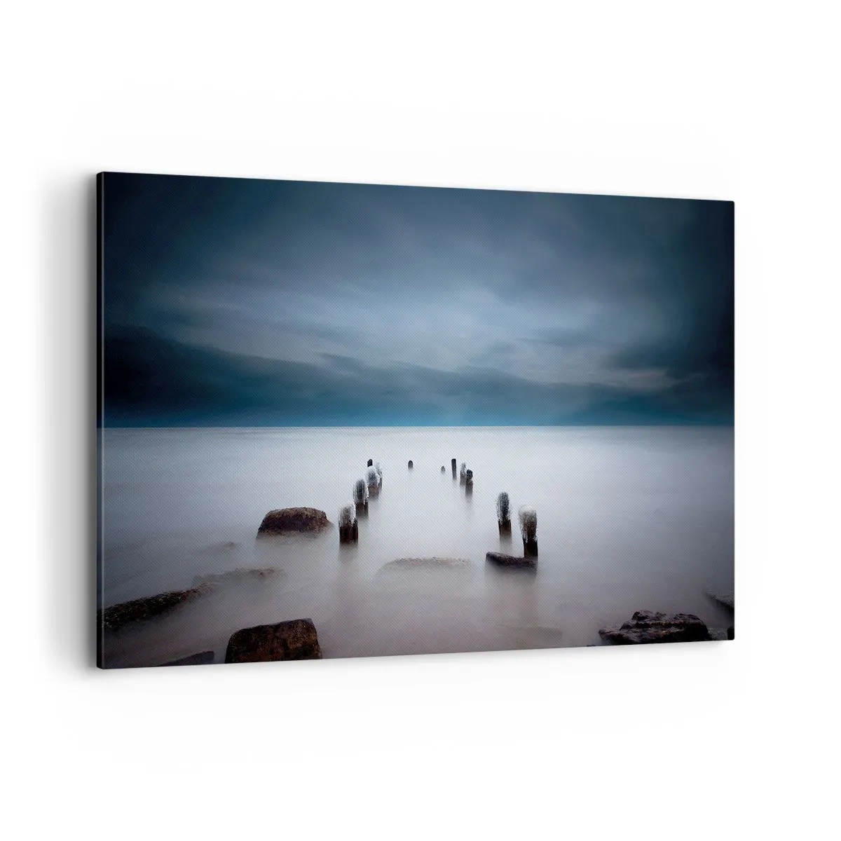 Quadro su tela - Stampe su Tela - Il vecchio molo sullo sfondo di un mare calmo - 120x80cm - Lago pensieroso - Decorazione murale moderna per soggiorno e camera da letto ARTTOR