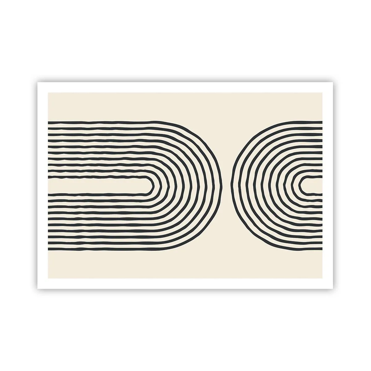 Poster - Motivo geometrico astratto con linee simmetriche su sfondo chiaro - 100x70cm - Tra un attimo... - Decorazione murale moderna per soggiorno e camera da letto ARTTOR