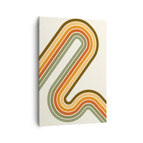 Quadro su tela - Stampe su Tela - Motivo geometrico nei toni del verde, arancione e beige su sfondo chiaro - 70x100cm - Zig zag fino alla meta - Decorazione murale moderna per soggiorno e camera da letto ARTTOR