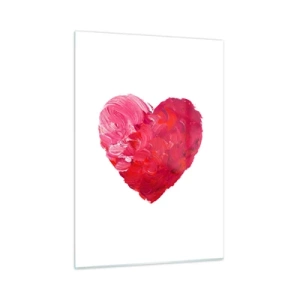 Quadro su vetro - Cuore astratto dipinto con pennellate rosse - 50x70cm - All you need is love - Decorazione murale moderna per soggiorno e camera da letto ARTTOR