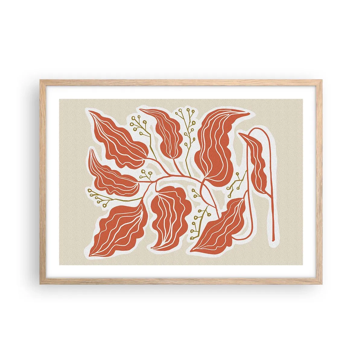 Poster in cornice rovere chiaro - Folklore color corallo - 70x50 cm