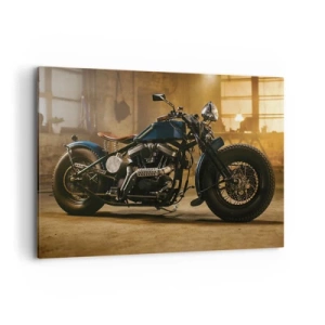 Quadro su tela - Stampe su Tela - Una motocicletta elegante in un interno industriale con luci calde - 100x70cm - Posso tutto - Decorazione murale moderna per soggiorno e camera da letto ARTTOR