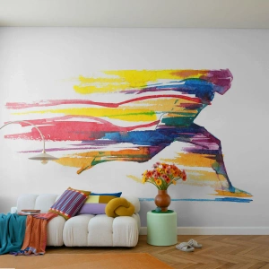 Fotomurali Premium Sand - Silhouette in esecuzione in uno stile acquerello colorato - 100x70cm - Corsa attraverso l'arcobaleno - Decorazione murale moderna per soggiorno e camera da letto ARTTOR