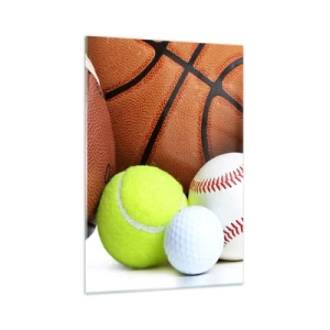 Quadro su vetro - Palloni di varie discipline sportive - 70x100cm - La palla ci unisce! - Decorazione murale moderna per soggiorno e camera da letto ARTTOR