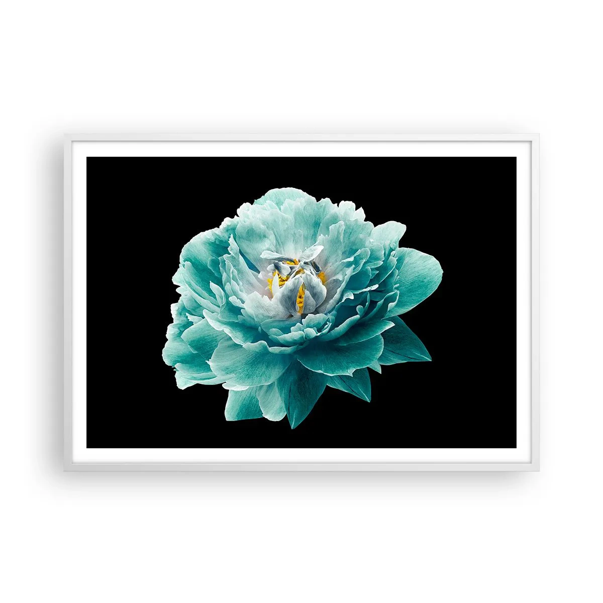 Poster in cornice bianca - Petali blu e oro - 100x70 cm