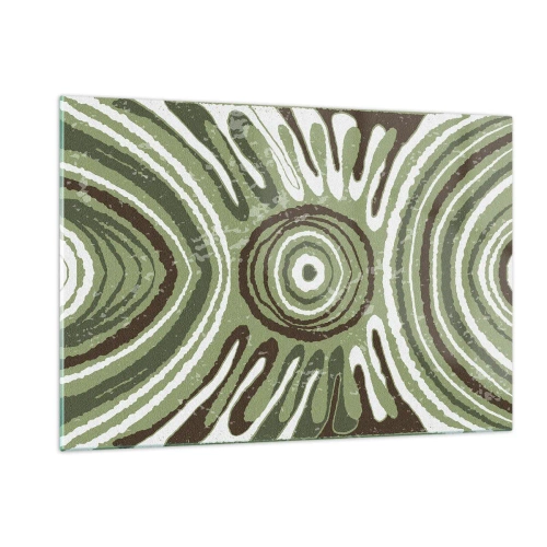 Quadro su vetro - Cerchi concentrici verdi e linee astratte - 120x80cm - Esplosione di emozioni - Decorazione murale moderna per soggiorno e camera da letto ARTTOR