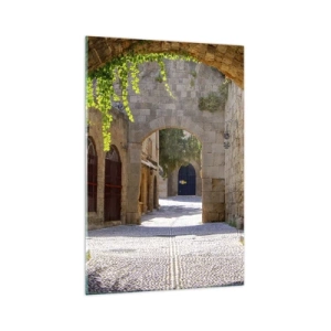 Quadro su vetro - Archi in pietra e strade acciottolate in stile medievale - 70x100cm - Adesso passerà il corteo - Decorazione murale moderna per soggiorno e camera da letto ARTTOR