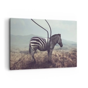 Quadro su tela - Stampe su Tela - Una zebra surreale contro un paesaggio erboso - 120x80cm - Attenzione! Difetto - Decorazione murale moderna per soggiorno e camera da letto ARTTOR