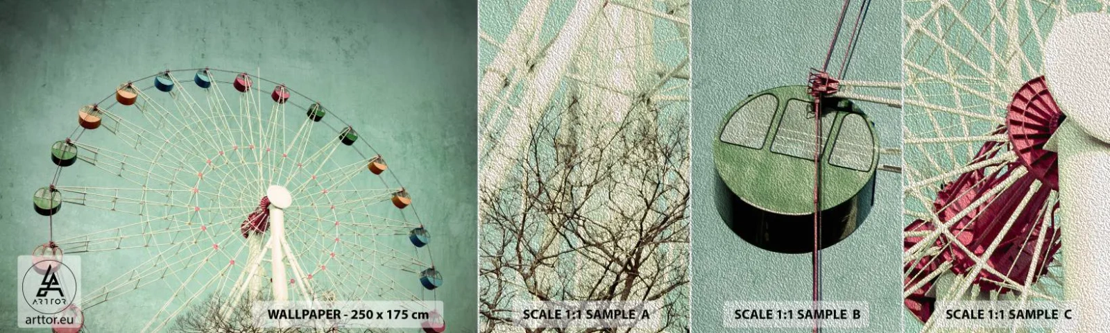 Campione di Fotomurale Premium Sand - Venite a divertirvi - ruota panoramica, Giostra, Vintage ▾ - 100x30 cm