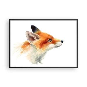 Poster in cornice nera - Volpe rossa in stile acquerello su sfondo bianco - 100x70cm - La prudenza non è mai troppa - Decorazione murale moderna per soggiorno e camera da letto ARTTOR
