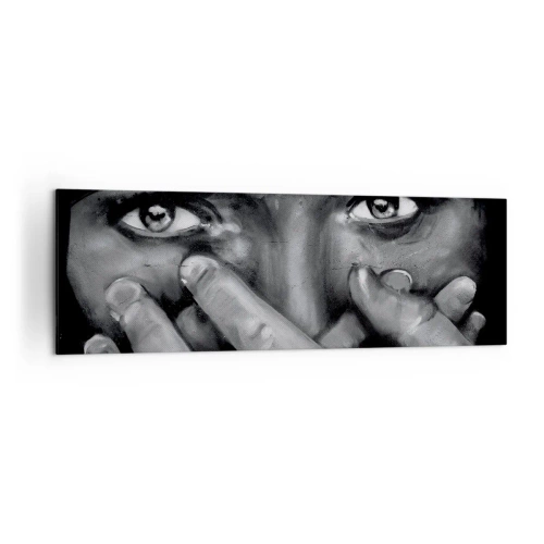 Quadro su tela - Stampe su Tela - Ritratto in bianco e nero di una donna che si copre il viso con le mani. - 160x50cm - Non dico chi l'ha dipinto - Decorazione murale moderna per soggiorno e camera da letto ARTTOR