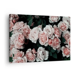 Quadro su tela - Stampe su Tela - Rose rosa su sfondo scuro in una composizione delicata - 70x50cm - Composizione di rose - Decorazione murale moderna per soggiorno e camera da letto ARTTOR