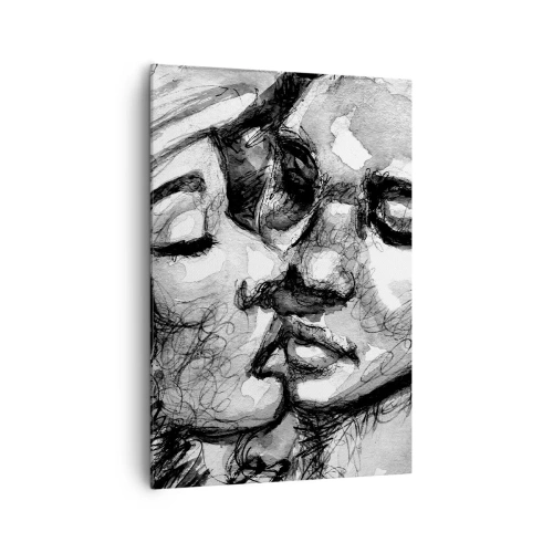 Quadro su tela - Stampe su Tela - Un acquerello in bianco e nero che raffigura un momento intimo tra due persone. - 70x100cm - Un attimo di tenerezza - Decorazione murale moderna per soggiorno e camera da letto ARTTOR