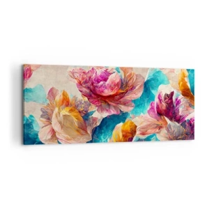 Quadro su tela - Stampe su Tela - Fiori colorati su sfondo beige - 120x50cm - Lo splendore colorato del bouquet - Decorazione murale moderna per soggiorno e camera da letto ARTTOR
