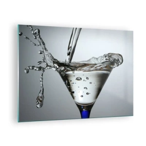 Quadro su vetro - Liquido in un bicchiere da martini che schizza su uno sfondo grigio - 70x50cm - Sul bordo della coppa - Decorazione murale moderna per soggiorno e camera da letto ARTTOR